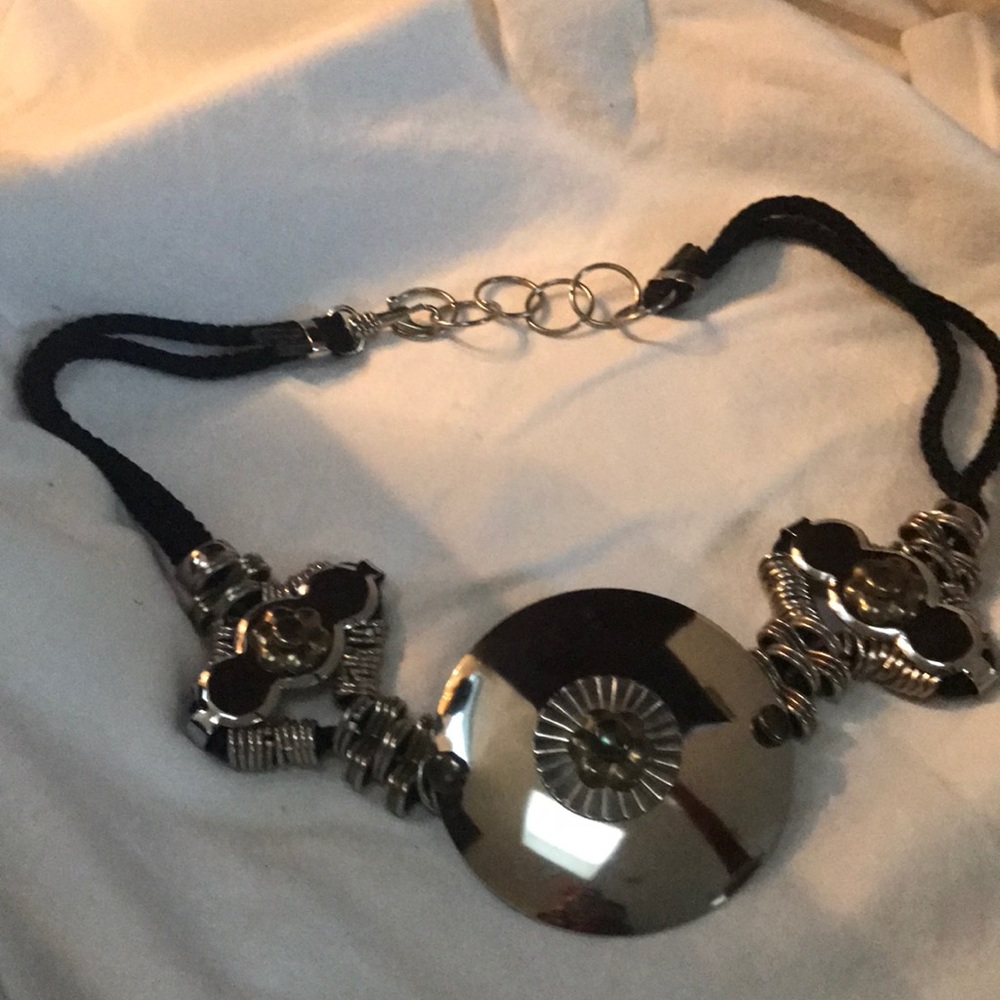 🆕Belt Silver hand tooled Medium Black cord pewter